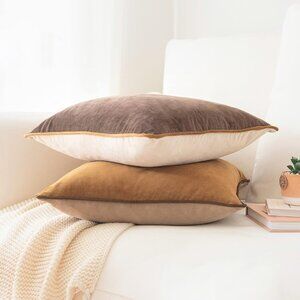 NEW Decorative Throw Pillow Covers Set of 2 Soft Velvet Double Sided Brown/Beige